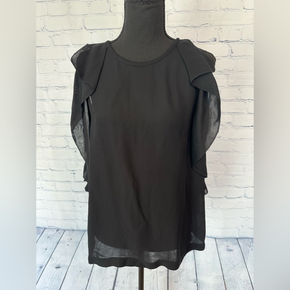 Kate Spade New York Black Ruffle Flutter-Sleeve Top, Size 8